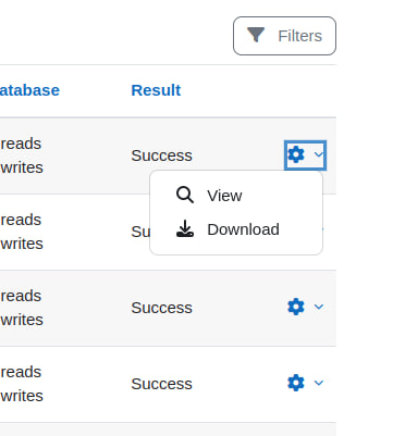 Example of actions on the tasks logs system report